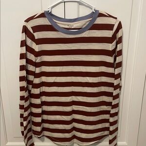 Classic Striped Long Sleeve Shirt in Burgundy and Cream